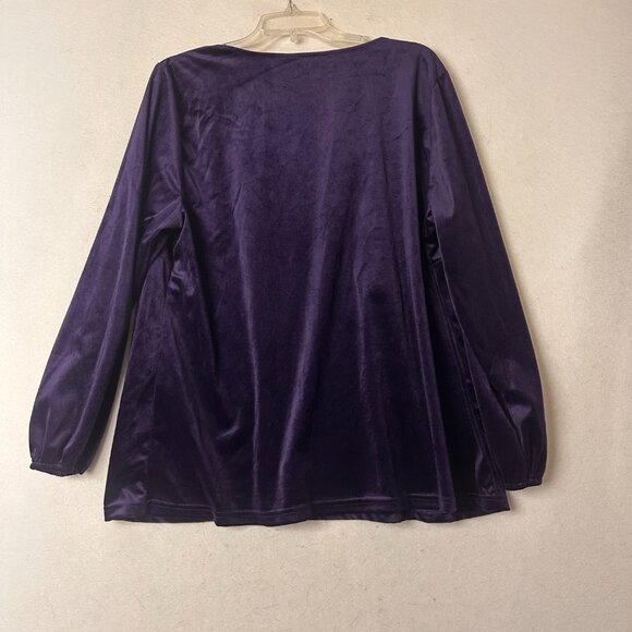 Bloomchic Blouse Top Shirt Velvet Purple Sz 14/16 dragonfly buttons‎ long sleeve - Picture 6 of 8